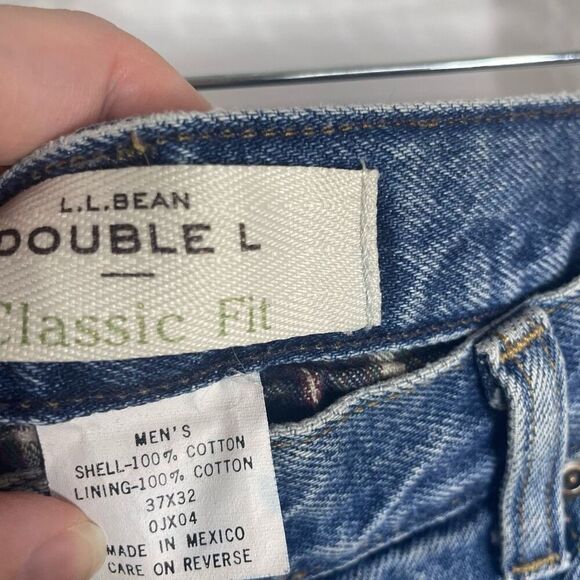 LL‎ Bean Men Lined Relaxed Double L Heavy Blue Denim Straight Jeans Size 37x32 - Picture 5 of 7